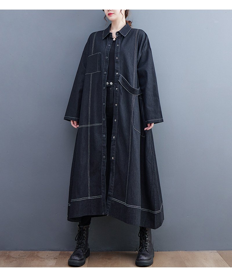 ジャケット 長袖 無地 ゆったり デニム 秋 体型カバー シンプル 上品 ロング バイカラー 着痩せ