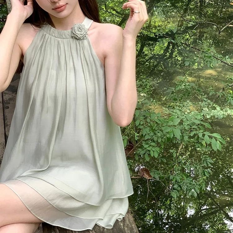レディース シャツ パンツ スカート 長袖 ノースリーブ ゆったり 春夏 きれいめ 前開き 春 夏 ラウンドネック ハイネック 上品 脚長 ハイウエスト セットアップ グリーン 丸首