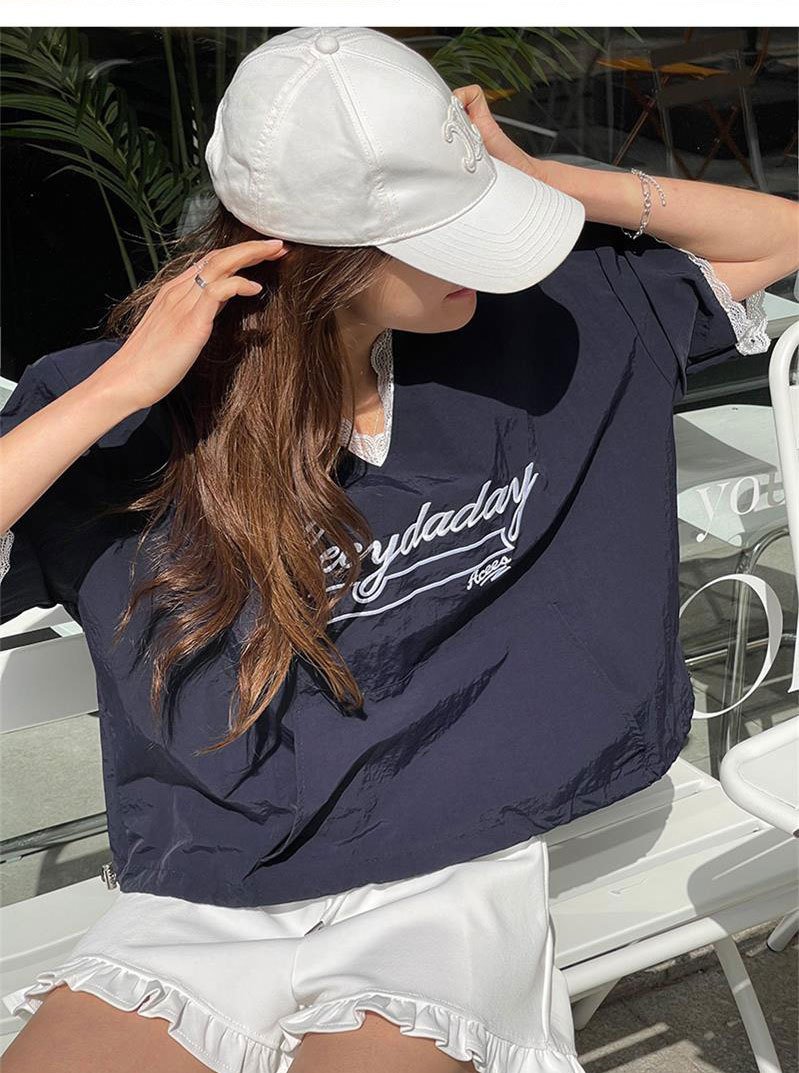 レディース シャツ Tシャツ 半袖 ゆったり 春夏 カジュアル 前開き Vネック 春 夏 膝丈 レース 速乾