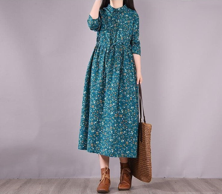 レディース シャツワンピース ワンピース ワンピ クラシック レトロ 小花柄 花柄 フラワー ウエストマーク シャツワンピ フラワー 膝下 ミモレ ロング 長袖 襟付き 丸襟 フレア セミフレア Aライン フェミニン ウエストリボン ボタン ギャザー かわいい 大人可愛い シンプル カジュアル おしゃれ こなれ感 ラフ ガーリー 主役級 存在感 抜け感 クラシカル ナチュラル 春 秋 デート お出かけ 女子会 休日 ショッピング カフェ 体型カバー 脚長 普段使い スタイルアップ M L XL 2XL