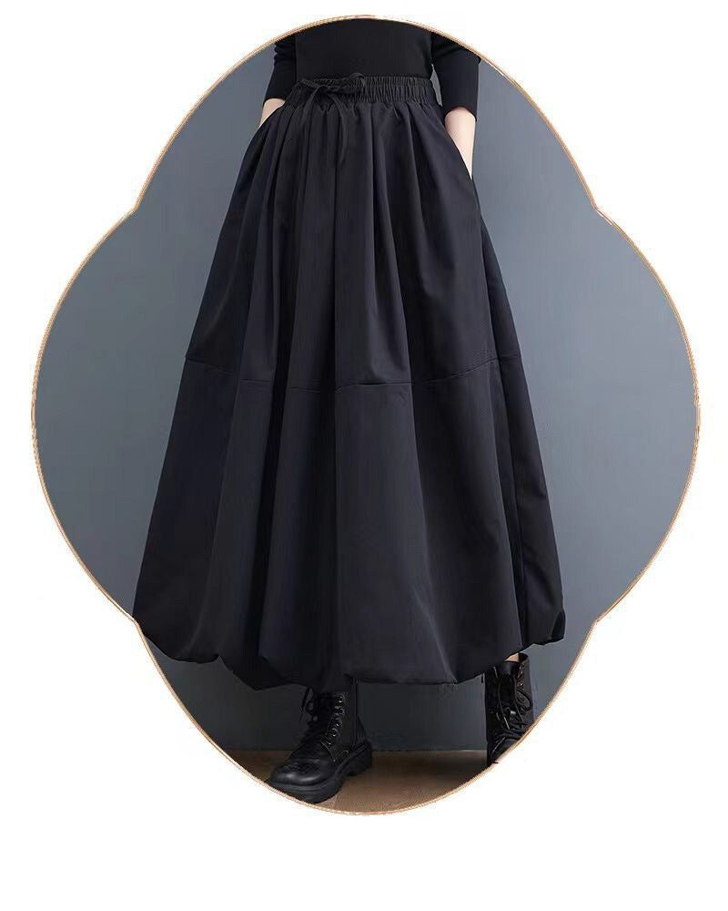 レディース スカート ボトムス ミモレ ロング Aライン 切り替え バルーン フェミニン ふっくら ポケット タック ハイウエスト ウエストゴム ドロスト かわいい 大人可愛い きれいめ シンプル カジュアル 上品 おしゃれ こなれ感 ラフ クール モード系 抜け感 ベーシック 無地 春 夏 秋 ママ 通勤 学生 学校 通学 お出かけ お泊まり 女子会 休日 高原 ガーデン ショッピング カフェ ライブ 体型カバー 普段使い 着回し 定番 XL 2XL 3XL 4XL 大きいサイズ ゆったり 黒 ブラック