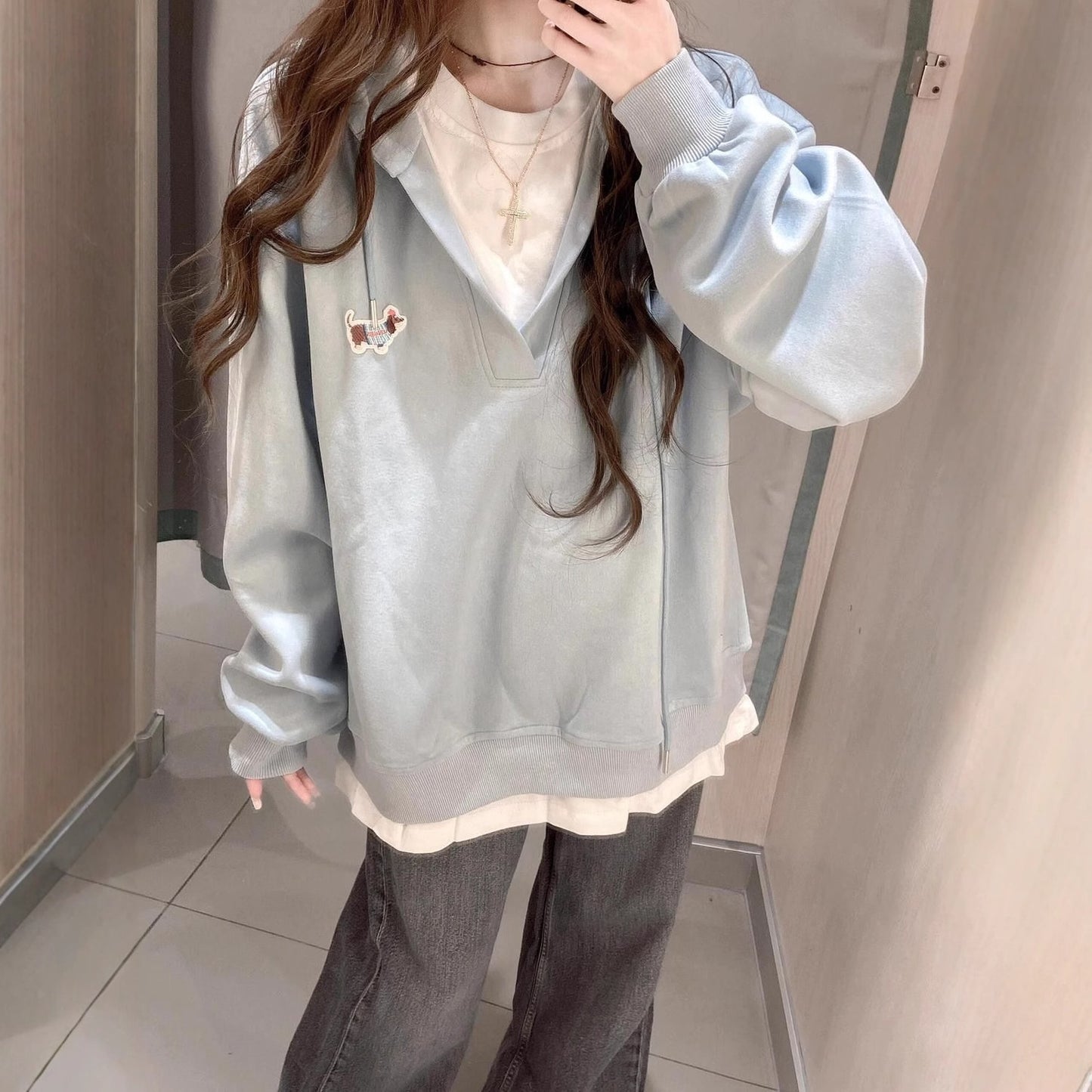 レディース プルオーバー パーカー トレーナー 長袖 Vネック フード ストリート 刺? かわいい 大人可愛い シンプル カジュアル おしゃれ こなれ感 ラフ メンズライク 個性的 主役級 存在感 無地 春 秋 冬 デート お出かけ イベント 旅行 公園 女子会 休日 ショッピング 重ね着 お揃い 韓国 オルチャン コーデ 楽ちん 普段使い 着回し トレンド 流行 M L XL 2XL 水色 ブルー