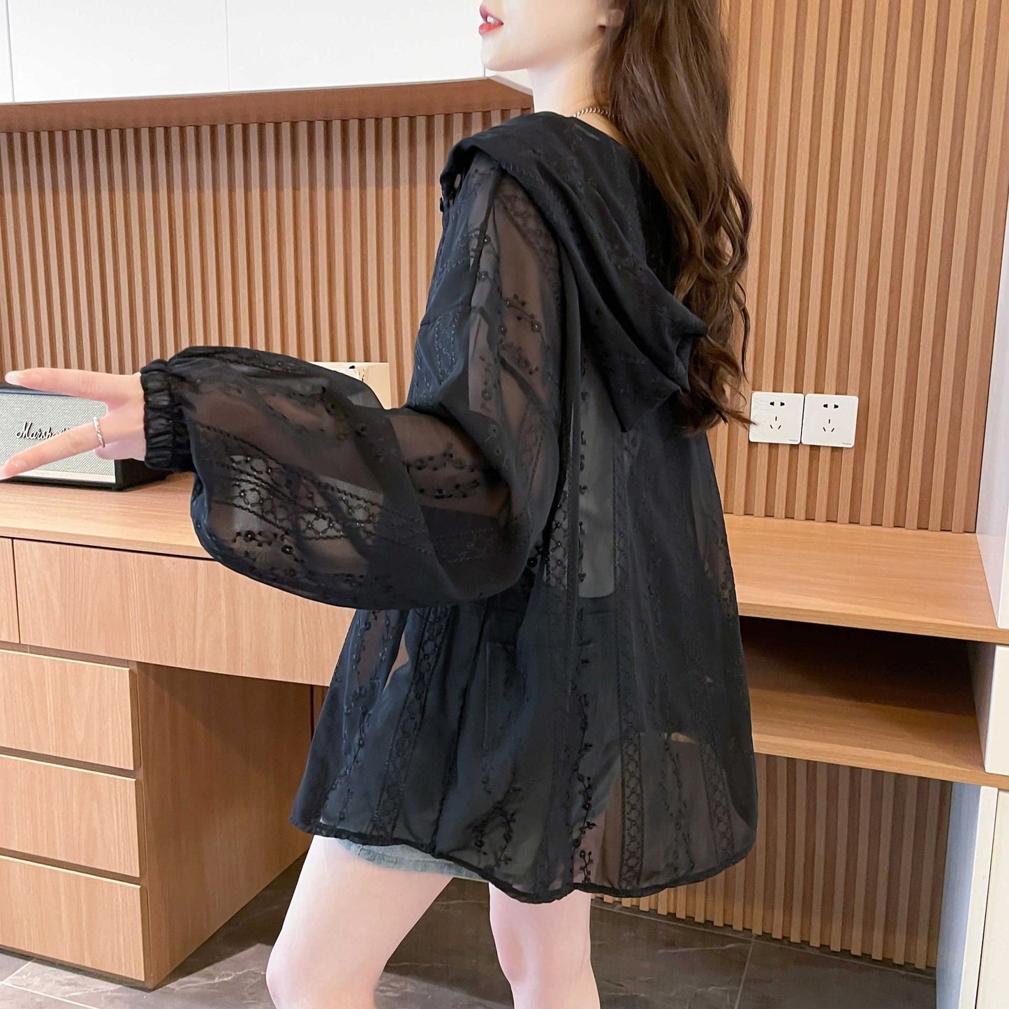 ジャケット 長袖 ゆったり 春夏 カジュアル 大きいサイズ 春 夏 ミモレ フード ポリエステル