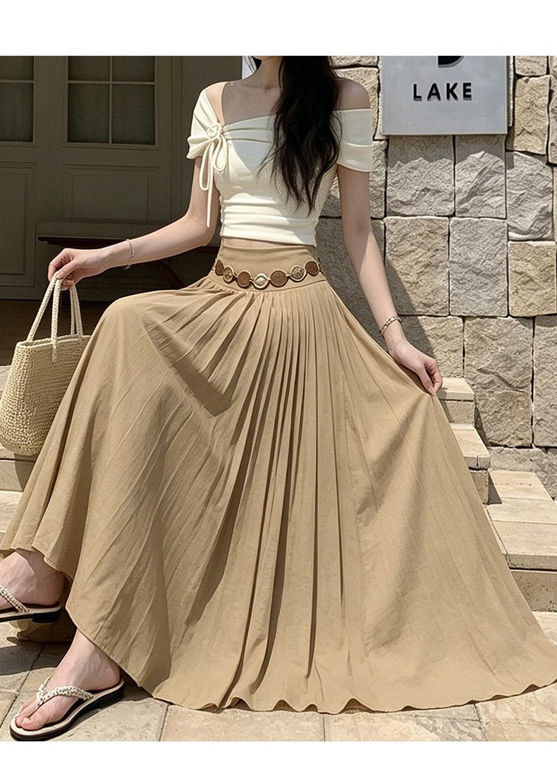 スカート 無地 麻 春夏 きれいめ 通勤 春 夏 シンプル ロング クール ロングスカート ポリエステル