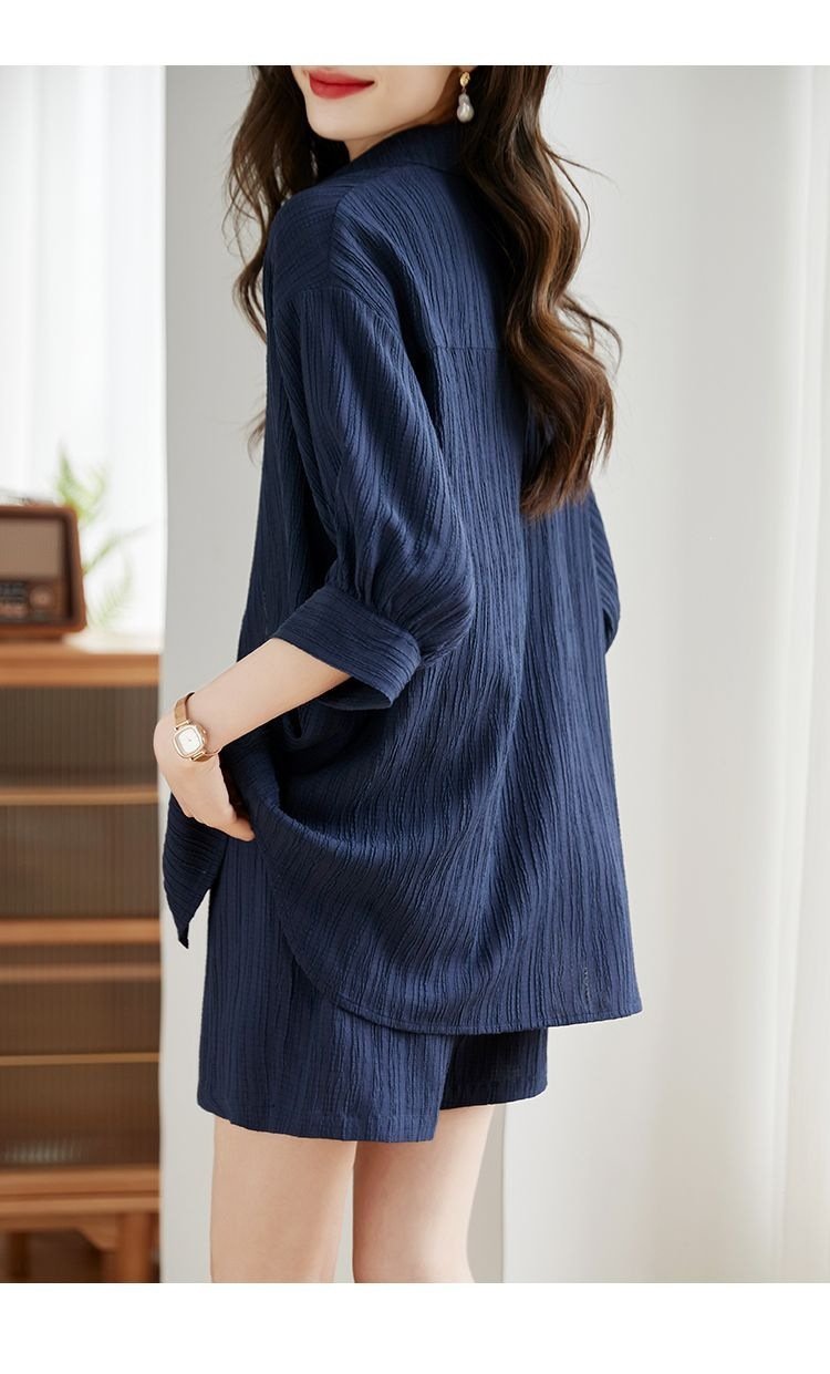 シャツ パンツ 長袖 無地 春夏 カジュアル きれいめ 通勤 前開き 春 ショート 夏 ショートパンツ シンプル 切り替えデザイン セットアップ ポリエステル