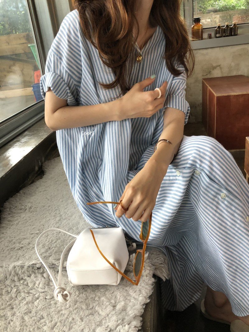 ワンピース 半袖 長袖 ボーダー ストライプ 春夏 きれいめ レトロ 通勤 春 夏 ロング 襟付き 切り替えデザイン