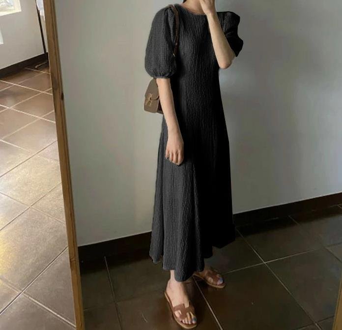 ワンピース 半袖 無地 春夏 カジュアル 春 夏 ラウンドネック シンプル ミモレ ロング