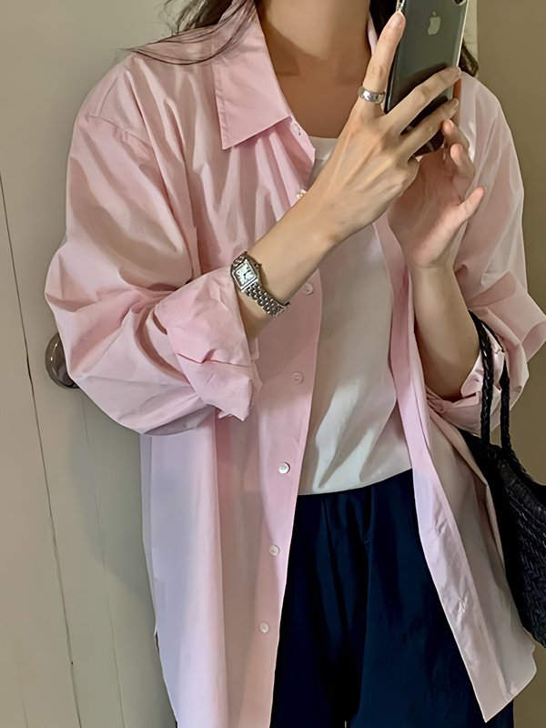 レディース シャツ コート 長袖 無地 ゆったり 春夏 カジュアル 韓国風 重ね着 前開き 春 夏 秋 シンプル 切り替えデザイン ポリエステル UVカット