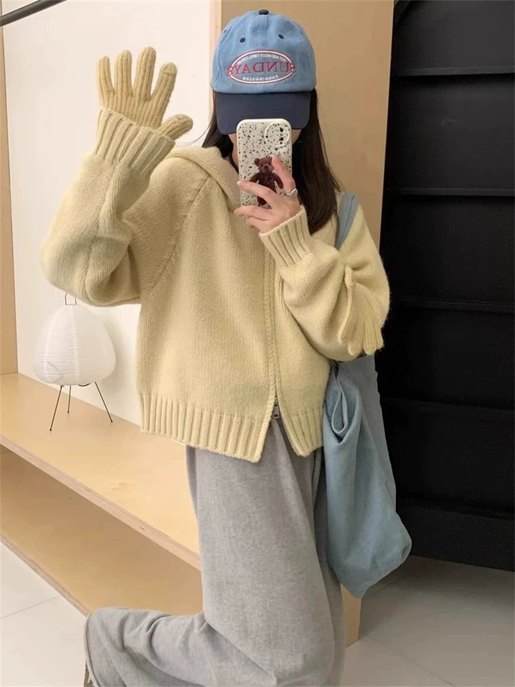 レディース ニット カーディガン コート 長袖 ゆったり 秋冬 秋 体型カバー ミニ 膝丈 ジャケット 冬 切り替えデザイン 厚手 セーター パーカー フード フェミニン アウター ボタン ポリエステル