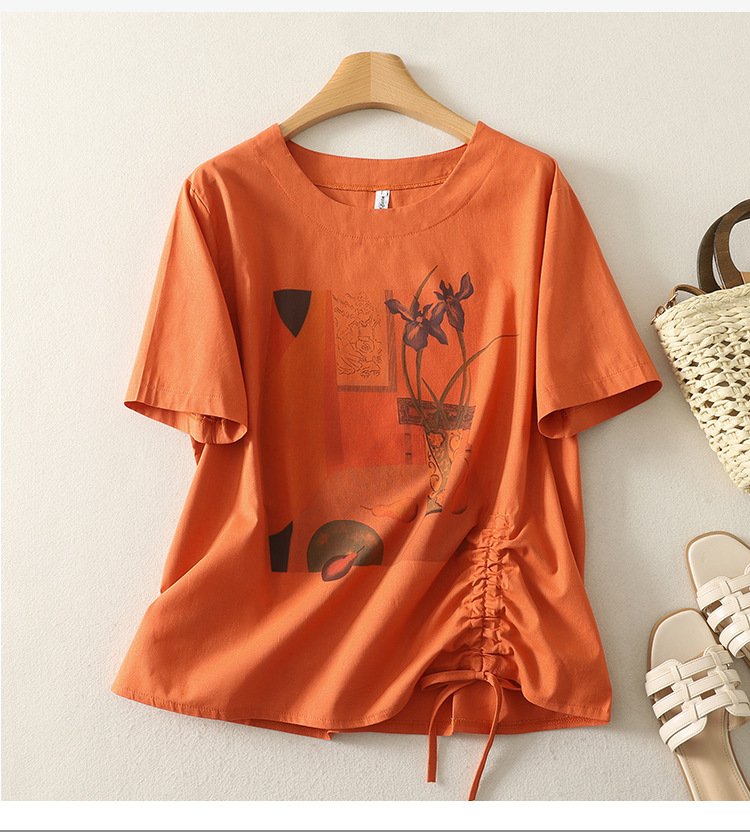 Tシャツ 半袖 プリント スリム コットン 綿 リネン 春夏 カジュアル きれいめ 通勤 春 夏 ラウンドネック シャツ 都会的 レギュラー ポリエステル