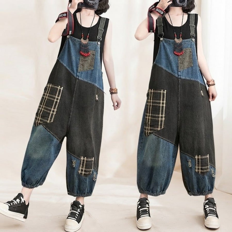 レディース パンツ チェック柄 無地 ゆったり ワイド デニム 春夏 きれいめ 通勤 オフィス 大きいサイズ 春 夏 シンプル ワイドパンツ クロップド丈 サロペット ハイウエスト オールインワン ポリエステル 配色 春服