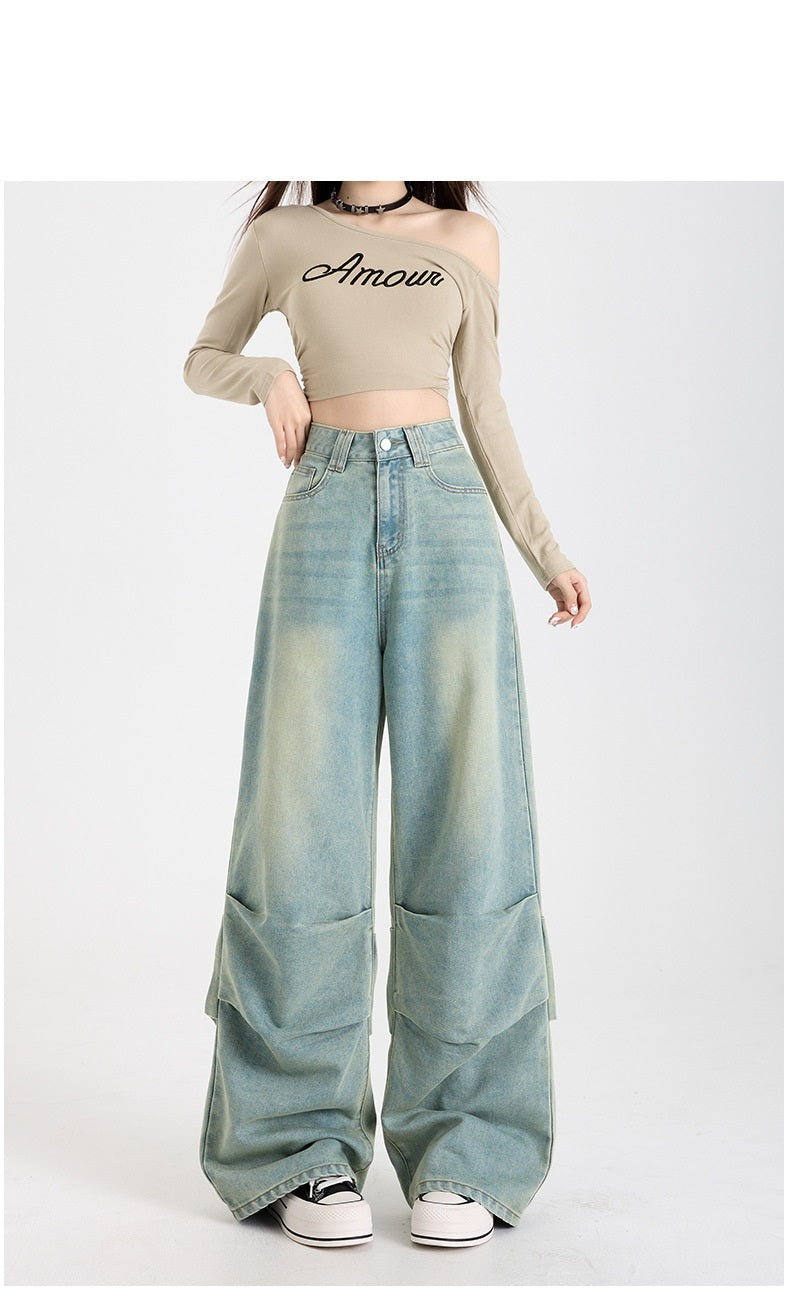 レディース パンツ ボトムス ワイドパンツ デニムパンツ ロング ワイド ストレート ファスナー ポケット ハイウエスト 大人可愛い シンプル カジュアル おしゃれ かっこいい こなれ感 ラフ 個性的 主役級 存在感 無地 春 夏 秋 冬 ママ 通勤 デート お出かけ 旅行 公園 合コン 重ね着 韓国 オルチャン 体型カバー 美脚 脚長 普段使い 着回し レイヤード インスタ映え XS S M L XL 2XL 小さいサイズ 大きいサイズ ゆったり ゆる 水色 ブルー