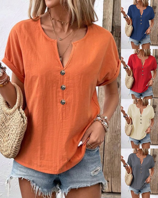 レディース トップス Tシャツ 半袖 ボーダー ストライプ 無地 ゆったり 春夏 Vネック 春 夏 シンプル シャツ ストレッチ レギュラー ボタン