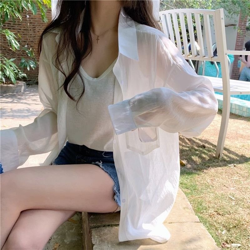 レディース シャツ トップス カーディガン 長袖 無地 ゆったり 春夏 カジュアル 韓国風 前開き 春 夏 ジャケット シンプル ゆる 襟付き レギュラー ボタン ポリエステル