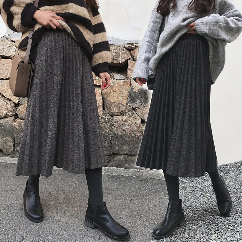 レディース スカート ボトムス プリーツスカート ロングスカート ミモレ ロング Aライン プリーツ 綿 秋 冬 オフィス O