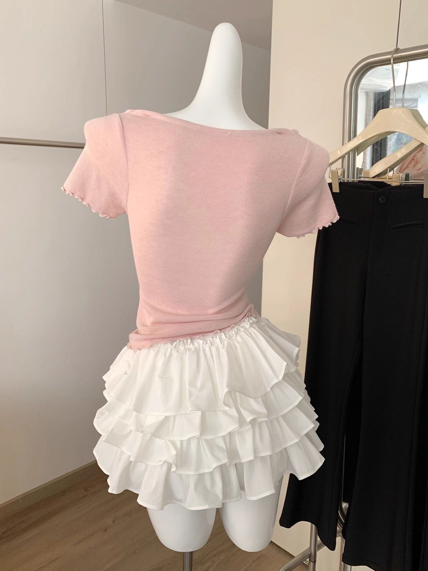 レディース スカート ショートスカート ミニスカート レーススカート 膝上 Aライン ふっくら 伸縮性 かわいい