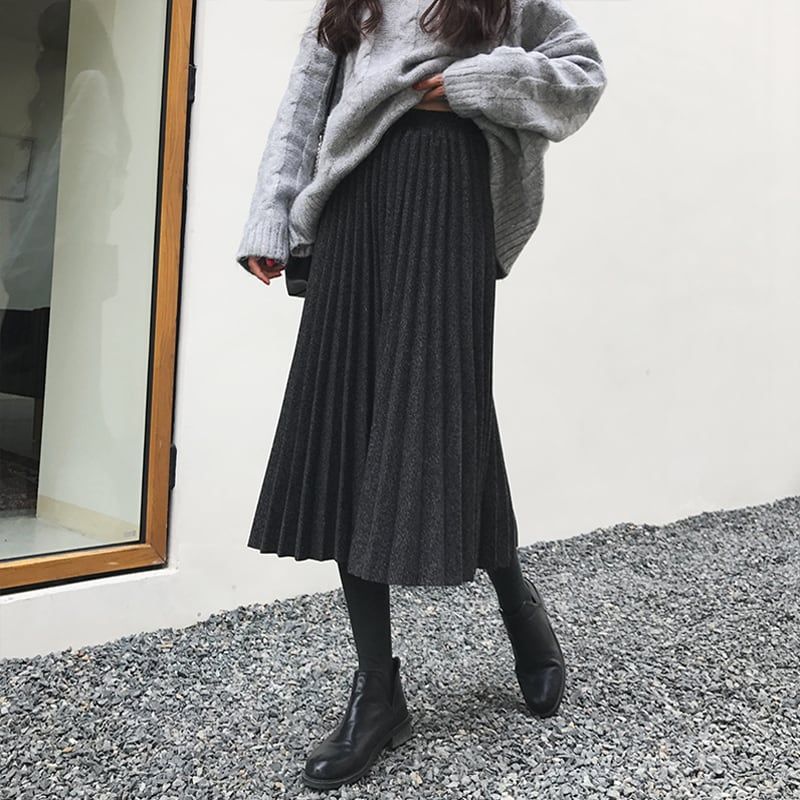 レディース スカート ボトムス プリーツスカート ロングスカート ミモレ ロング Aライン プリーツ 綿 秋 冬 オフィス O